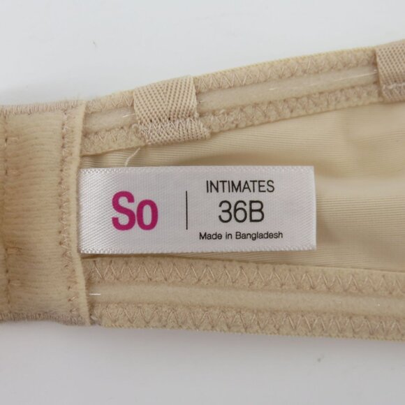SO 36B Bra Solid Beige Strapless Bra Underwire Padded Lace Accent Bow Womens - Picture 10 of 13
